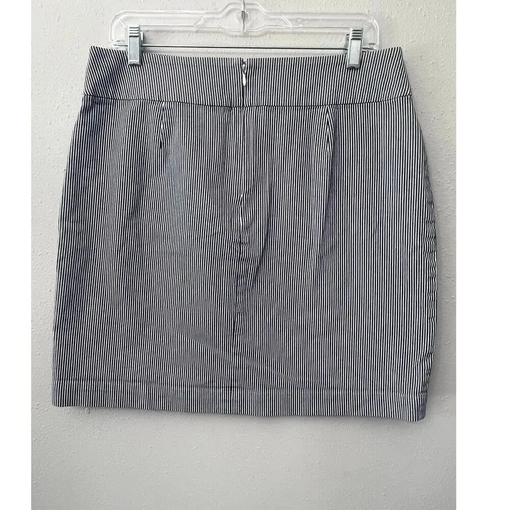 Talbots Outlet Pencil Skirt Sz 10 Blue White Stripe Pocket Cotton Stretch Preppy